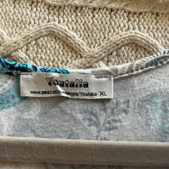 Youtalla by Amazon Rayon Spandex Turquoise White Flowy Blouse XL - Picture 12 of 12